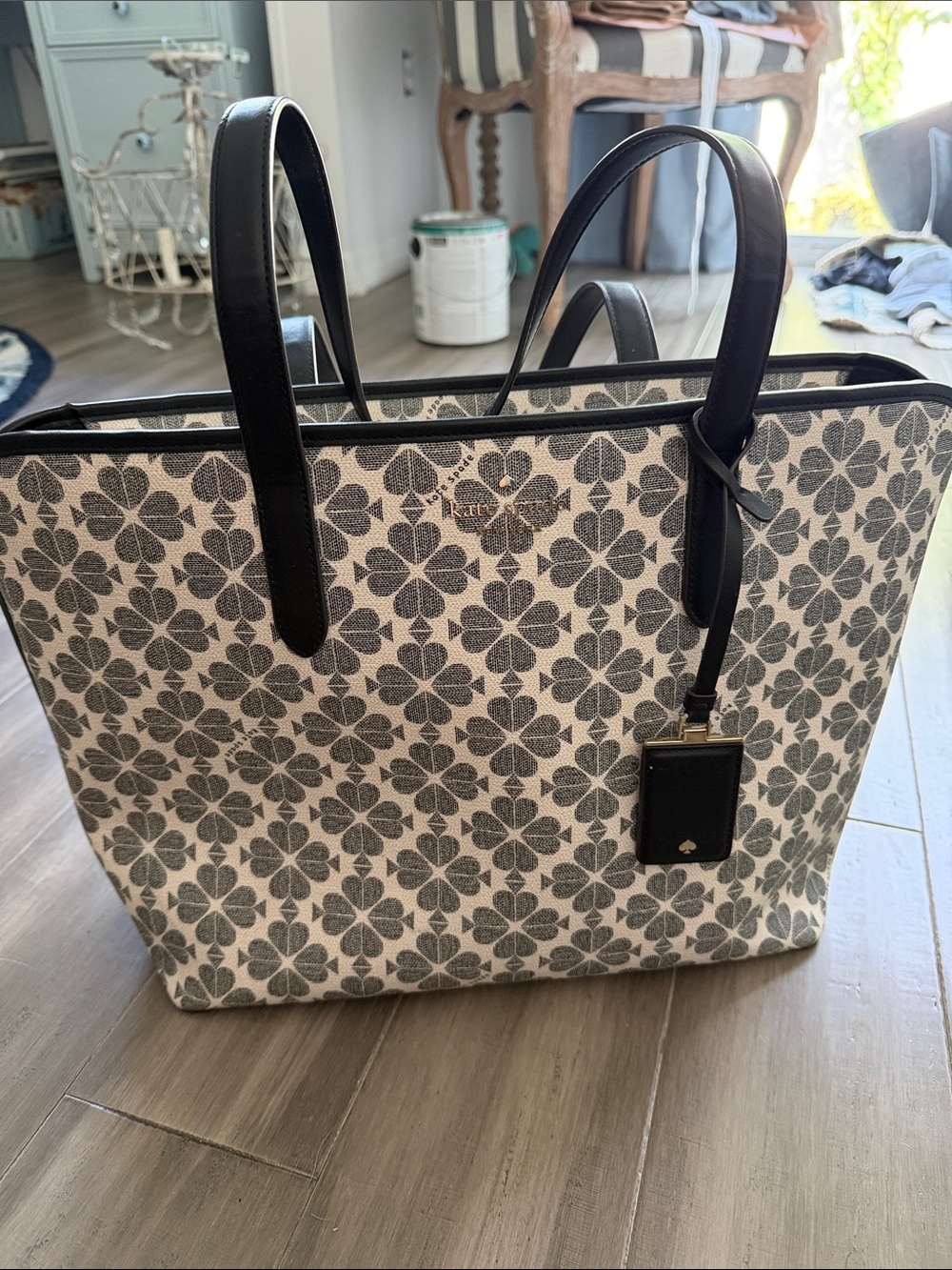 kate spade Cream and Black Floral-Print Tote